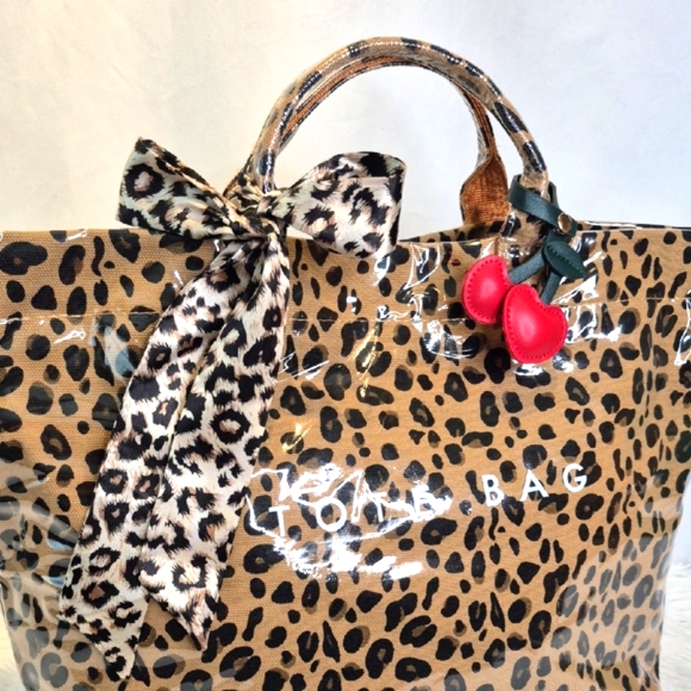 Leopard Print Tote Bag with Bow Accent - Picture 11 of 17